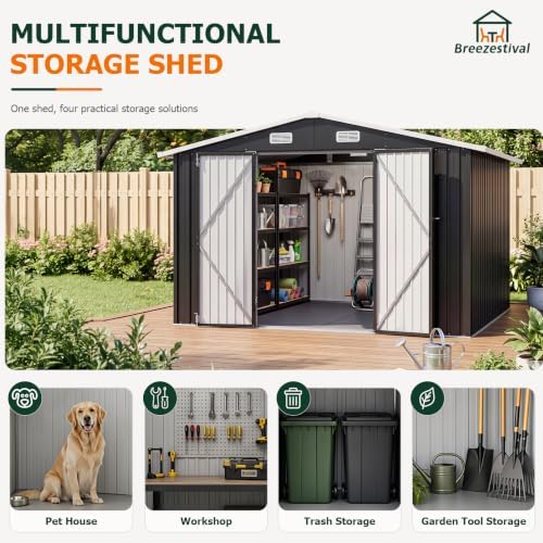 10x8FT Outdoor Storage Shed with Floor Black