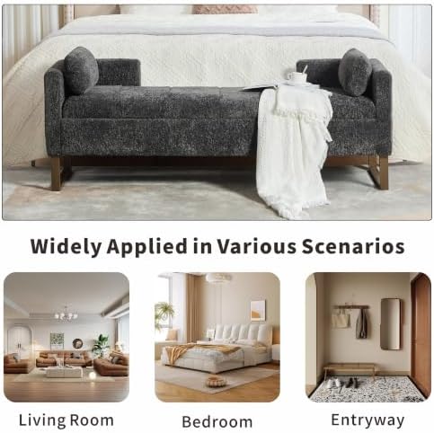 64" W Storage Benches End of Bed Bench, Charcoal