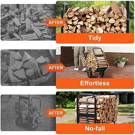VEVOR Firewood Cart, 250 lbs Capacity, Black Heavy Duty Steel Dolly Hauler with PU Wheels & Waterproof Cover, Outdoor and Indoor Wood Rack Storage Mover, Firewood Carrier for Fireplace, Fire Pit