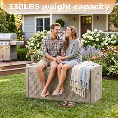 Resin Deck Box Outdoor Storage Box Waterproof for Patio Furniture,Outdoor Cushions,Garden Tools and Pool Supplies (Grey, 70 Gallon)