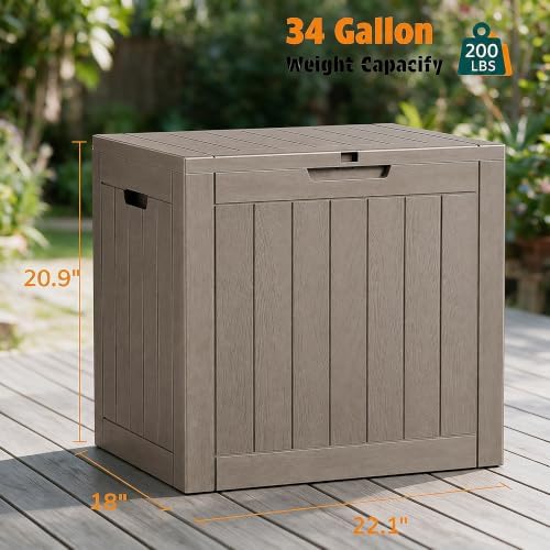 NUNU LAB 34 Gal Outdoor Storage Box Waterproof Lockable,Deck Box,Grey