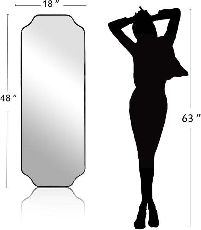 ANDY STAR 18" x 48" Full Length Mirror, Large Black Scalloped Bathroom Mirror