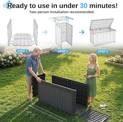 200 Gallon Outdoor Storage Deck Box, Waterproof Resin, Black