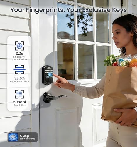 Veise VE012W-B Smart Wi-Fi Deadbolt Lock with Handle Set, Matte Black