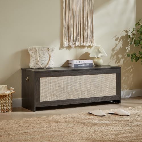 47.2"Storage Chest extra large,Rattan storage bench(Obsidian Black)