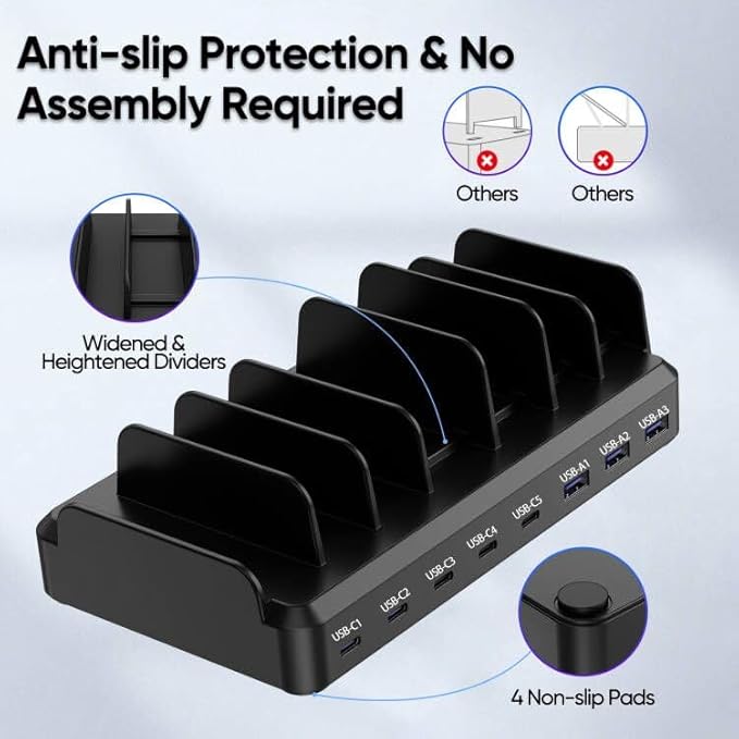 300W Charging Station for Multiple Devices, 8 Port Multi USB C Fast Charger