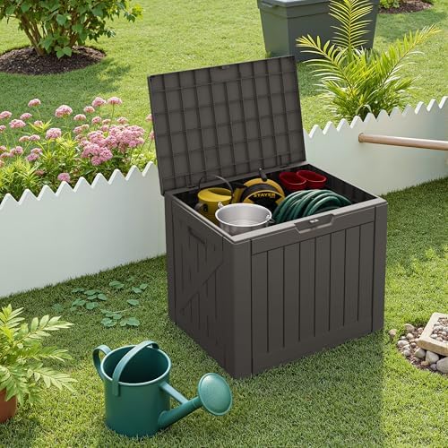 Greesum 40 Gallon Resin Deck Box, Outdoor Storage, Brown