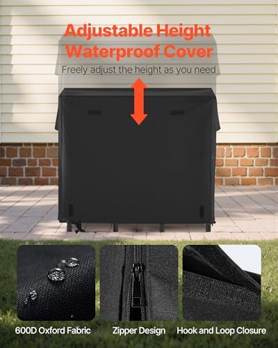 VEVOR Firewood Rack with Waterproof Cover, 4 ft Outdoor Firewood Holder, 1/4 Cord Storage Metal Log Holder, 400lb Max Weight Capacity, Full Covered, Powder-Coated Wood Storage Rack for Fireplace Deck