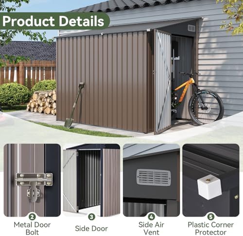 Aoxun 8x6 FT Lean to Shed for Backyard,Brown