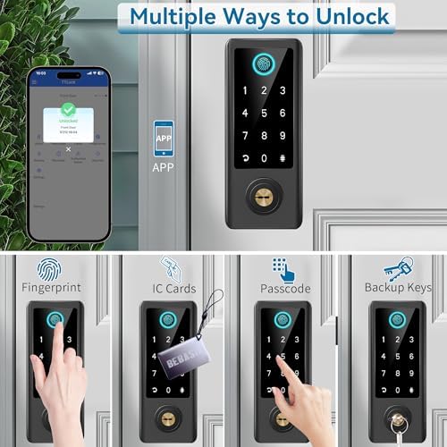 BEBASIA Smart Fingerprint Door Lock with Handle Set, Full App Control