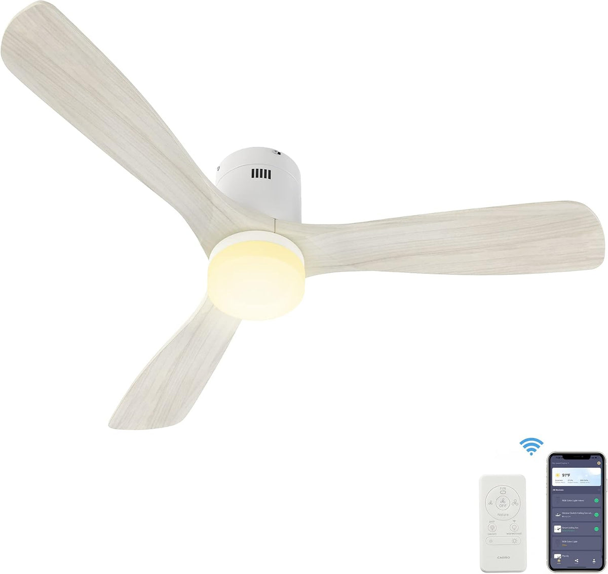 SMAAIR 52 Inch Flush Mount Smart Ceiling Fan