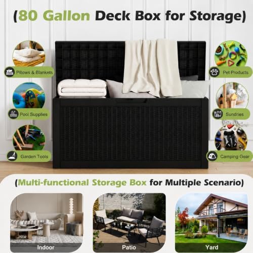 Outdoor Storage Box Waterproof, 80 Gallon Deck Box for Patio Storage