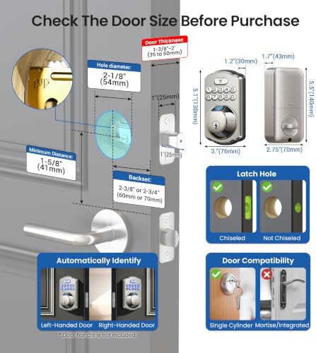 Veise KS02A Fingerprint Door Lock, Keypad Deadbolt, Satin Nickel