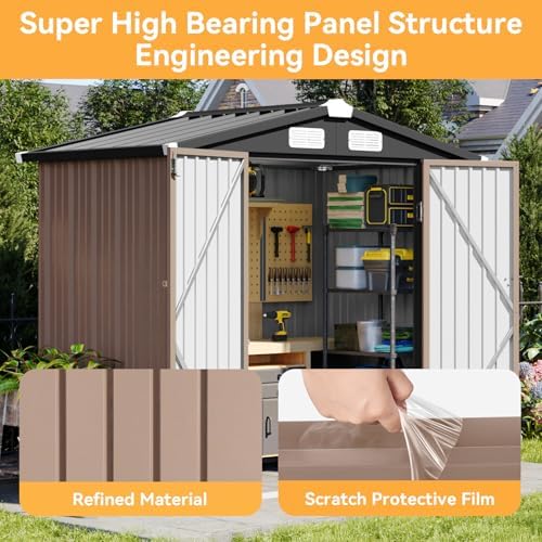 Aoxun 6x4 FT Metal Outdoor Steel Shed Brown