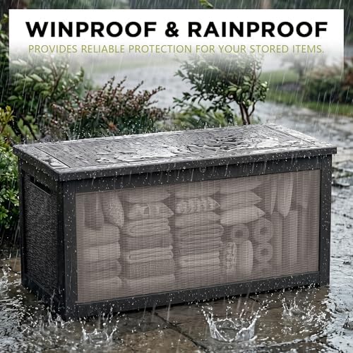 PatioZen Outdoor Storage Box Waterproof Extra Large 360 Gal Lockable, Black