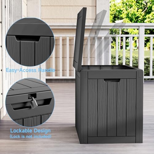Vixzen Outdoor Storage Deck Box Waterproof Resin Lockable Outside Bench Porch Patio Furniture Pool Float Garden Tool Cushion UV Resistant Bin（40 Gallon, Black）