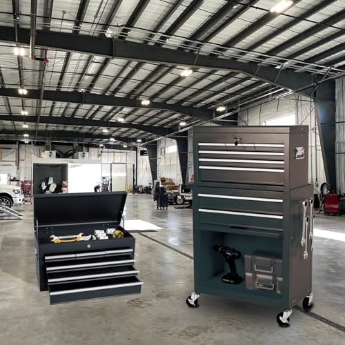 8-Drawer Rolling Tool Chest with Detachable Top Tool Box, Tool Cabinet with Universal Lockable Wheels, Mechanic Tool Organizer Storage Box for Garage Workshop Repair Shop Warehouse (Black)