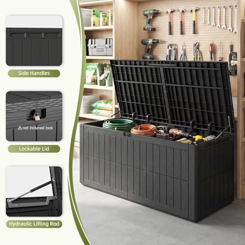 UDPATIO 120 Gallon Lockable Deck Box Outdoor Storage Box Waterproof Indoor Outdoor Storage Container for Patio Cushions Garden Tools Package Delivery Boxes for Outside
