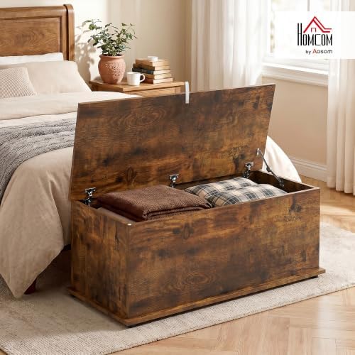 HOMCOM 39.4" Modern Storage Chest, Lift Top Storage Bench, Rustic Brown