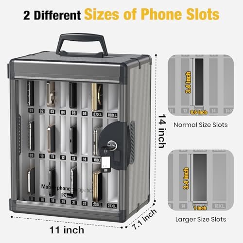 Glosen 24 Slots Cell Phone Storage Locker for Classroom, Portable Phone Locker with Key Lock & Handle, Wall Mounted Phone Lock Box for Office & School, Fits Most Smartphones Black