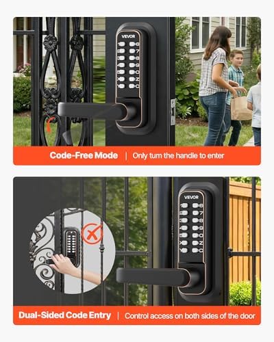VEVOR Mechanical Keyless Entry Door Lock, 2.0 Code Upgrade, 4-7 Digits Code, Double-Sided Push Button Combination Keypad Door Lock with Handle, Auto Locking, for Indoor or Outdoor, Oil-Rubbed Bronze