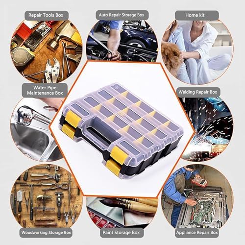 AIDY-PRO Tools Box Organizer Double Side 34 Compartments Hardware Organizers with Removable Plastic Dividers for Screws Nuts Nails
