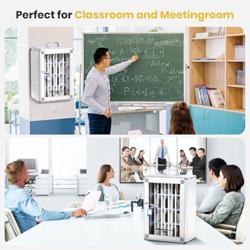 Glosen 36 Slots Cell Phone Storage Locker for Classroom, Portable Phone Locker with Key Lock & Handle, Wall Mounted Phone Lock Box for Office & School, Fits Most Smartphones (Silver)