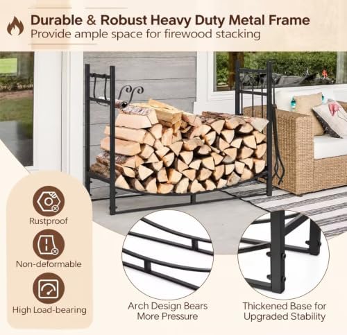 Tangkula 36'' Firewood Log Rack with 4 Tools Set for Indoor & Outdoor