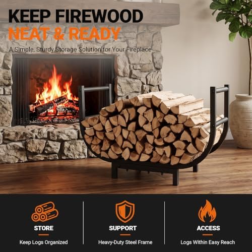 YQBRAO 24-Inch Firewood Rack, 500 lb Heavy-Duty Steel Log Holder