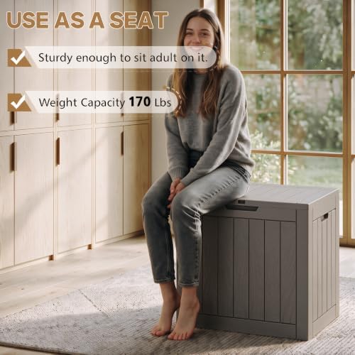 NUNU LAB 35 Gal Outdoor Storage Box Waterproof Lockable,Deck Box,Grey