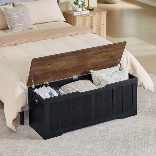 VANKILEY 47.2" Storage Chest Extra Large, Storage Bench.(Black+Brown)