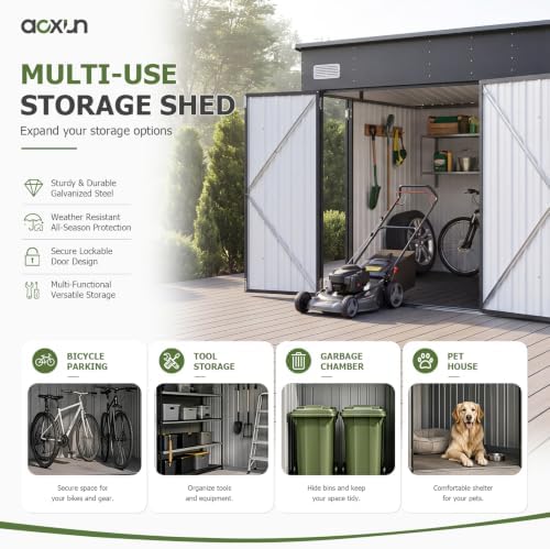Aoxun 12'x7.5' Outdoor Storage Shed with 3 Lockable Doors & 14mm PP Floor