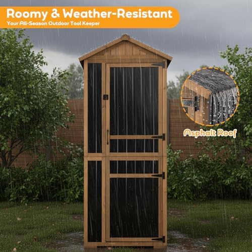 Outdoor Storage Cabinet, Extra-Tall Shed with Removable Shelf for Long Tool