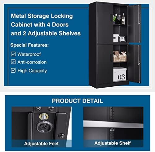 PEUKC Metal Storage Cabinet with Adjustable Shelves & Locking Doors, Tool Cabinets for Garage, Office, Home, School, Gym Storage (Black, 31.5" W x 15.7" D x 71" H - C)