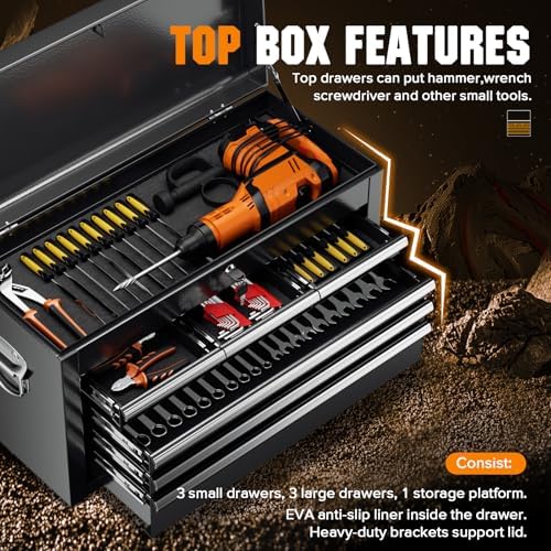 Crownland 8 Drawer Rolling Tool Chest with Wheels, Black