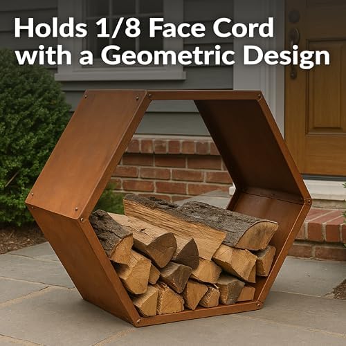 Sunnydaze Steel Outdoor Firewood Rack, 30” W, Hexagon, Bronze