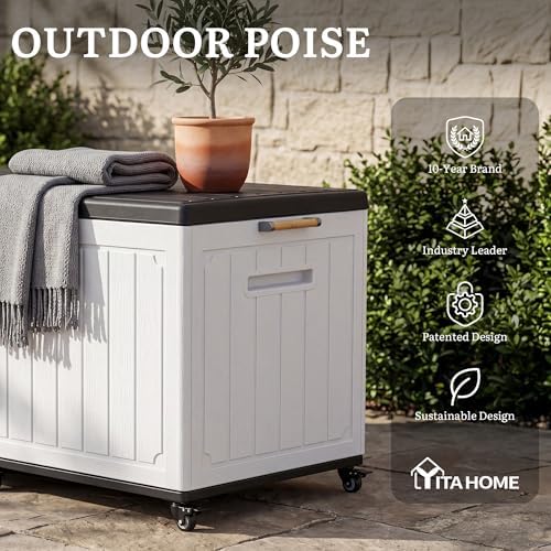 YITAHOME 90 Gallon Outdoor Double-Wall Deck Box with 6 Swivel Wheels