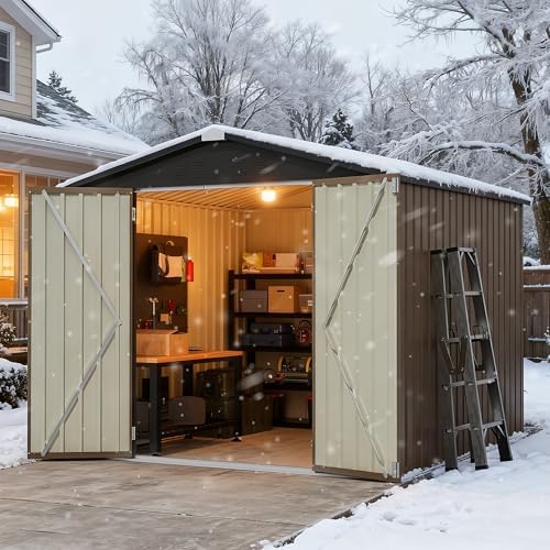 Greesum 8x8FT Outdoor Storage Shed, Brown