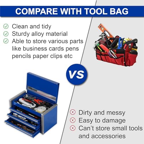 P.I.T. Mini Tool Box,3 Drawers Small Metal Toolbox for Tools Storage,Blue