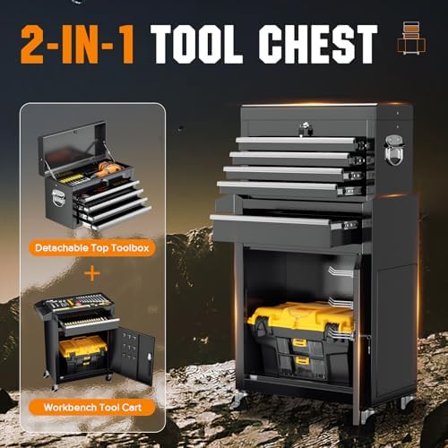 Crownland 5-Drawer Rolling Tool Chest with Wheels, Black