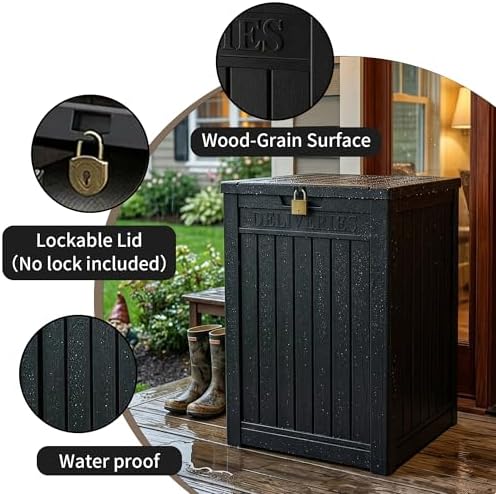 Package Delivery Box, Lockable Resin Outdoor Package, Waterproof Deck Box for Porches, Patios, Indoor & Outdoor Use (57 Gallon, Black)