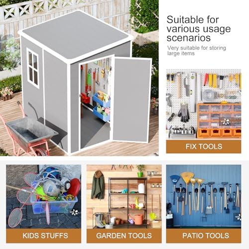 5x4 FT Outdoor Resin Storage Shed with Floor Door Window,Gray