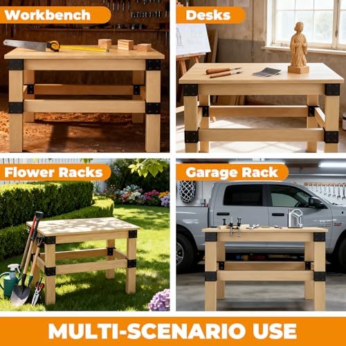 Workbench Brackets Kit 8 PCS, 3-Way Right Angle Corner Bracket for 2x4 Wood