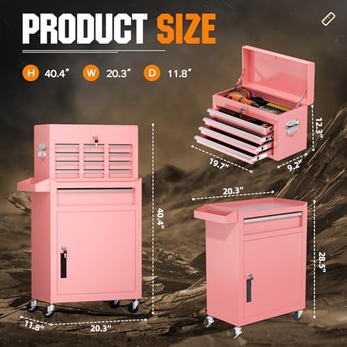 Crownland 5-Drawer Rolling Tool Chest with Wheels, Pink