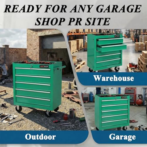 5 Drawers Rolling Tool Chest on Wheels, Multifunctional Tool Cart Tool Storage, Drawers Rolling Tool Trolley Organizer Tool Case for Garage,Warehouse,Workshop,Repair Shop (5 Drawers-Green)