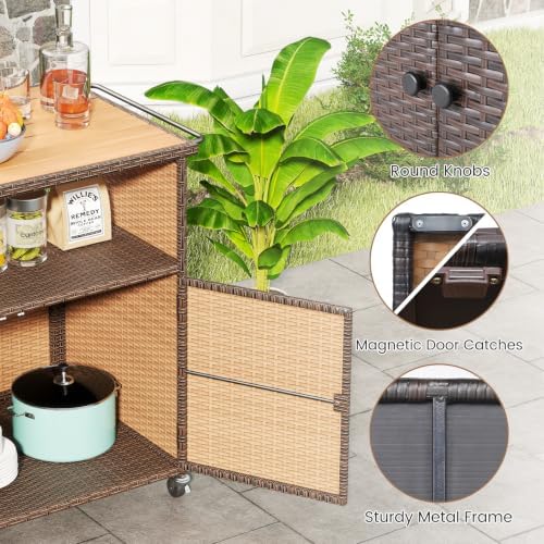 Tangkula Rattan Outdoor Storage Cabinet with 4 Wheels (Mix Gray)