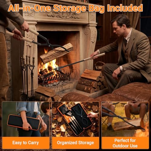 28 Inch Fireplace Tongs and Fire Poker Set with Storage Bag