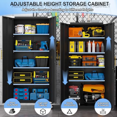 pozdeg 71" Black Tall Lockable Rolling Metal Garage Storage Cabinet ﻿