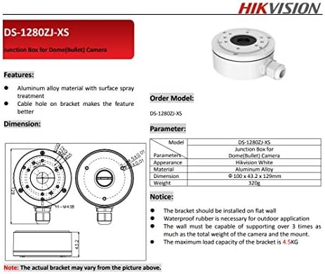 ds-1280zj-xs aluminum bracket junction back box for hikvision, front angle view
