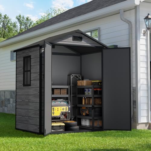 Amopatio 6x4 FT Outdoor Storage Shed with Floor, Dark Grey